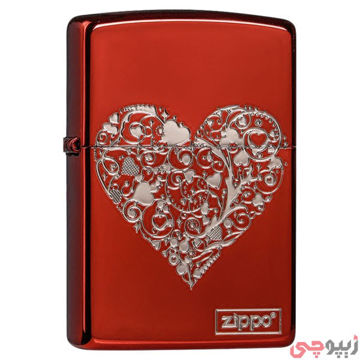 زیپو اصل باطراحی قلب بر روی بدنه‌ی قرمز براق - Japan Design Zippo Lighter ZA-3-36a